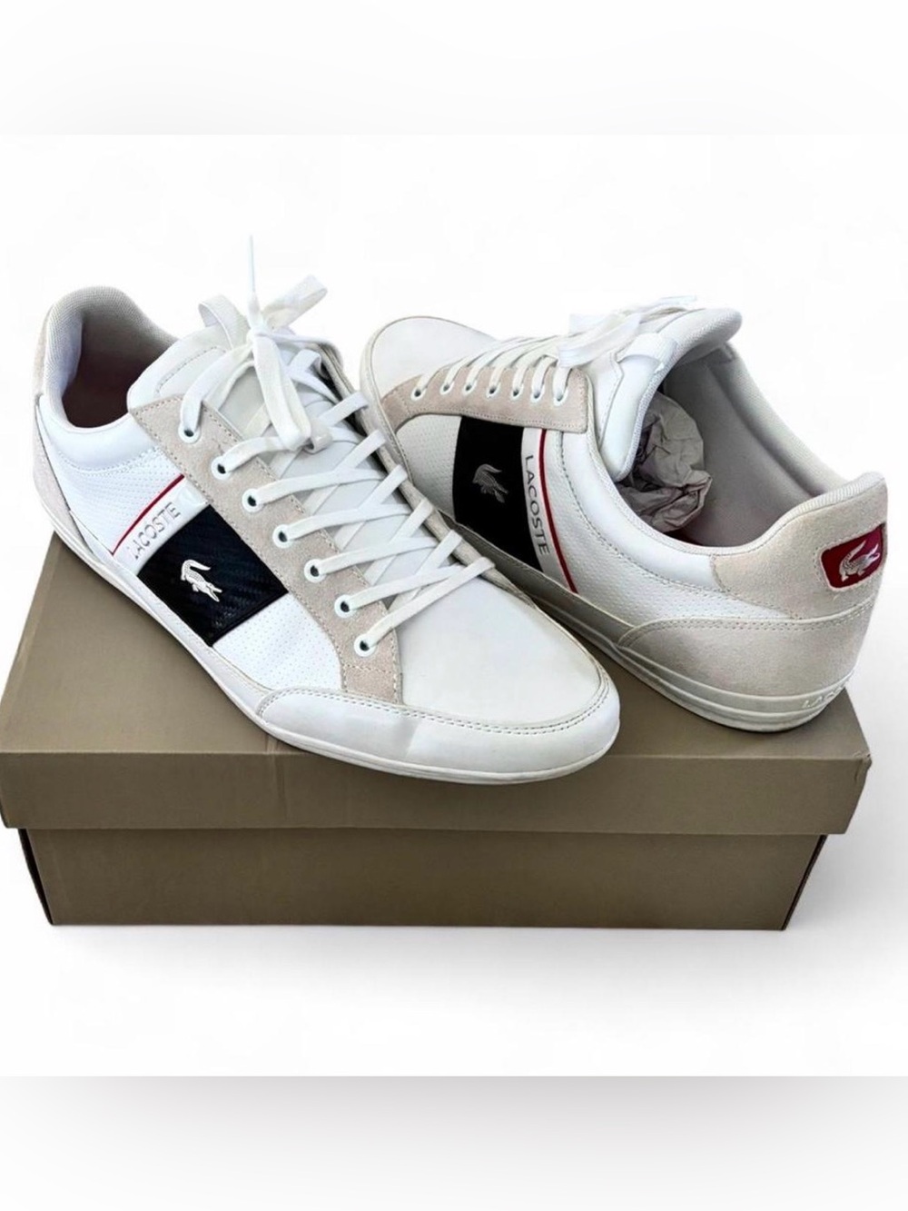 Lacoste Chaymon 120 White Sneaker Black & Red Accents Men’s 12
